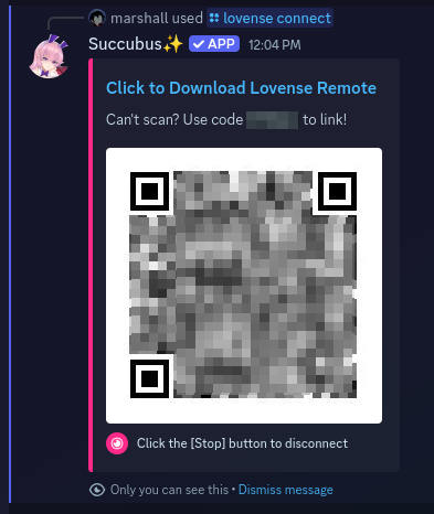 Lovense Connect QR Code and one-time pin